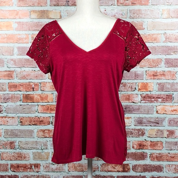 White House Black Market Tops - WHBM Cranberry Cerise Lace Back Tee
